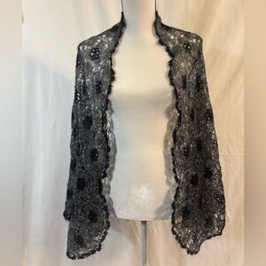 Lace Floral Shawl/Wrap, Sheer and Elegant - Mohair style, Black/Charcoal
